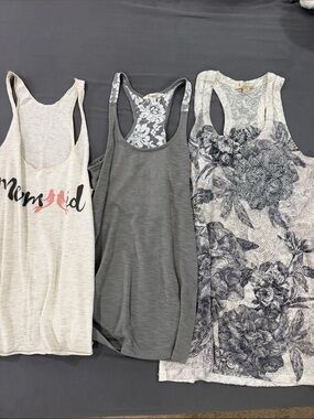 3 Women's Racerback Tank Tops - Gray, Light Gray, Floral